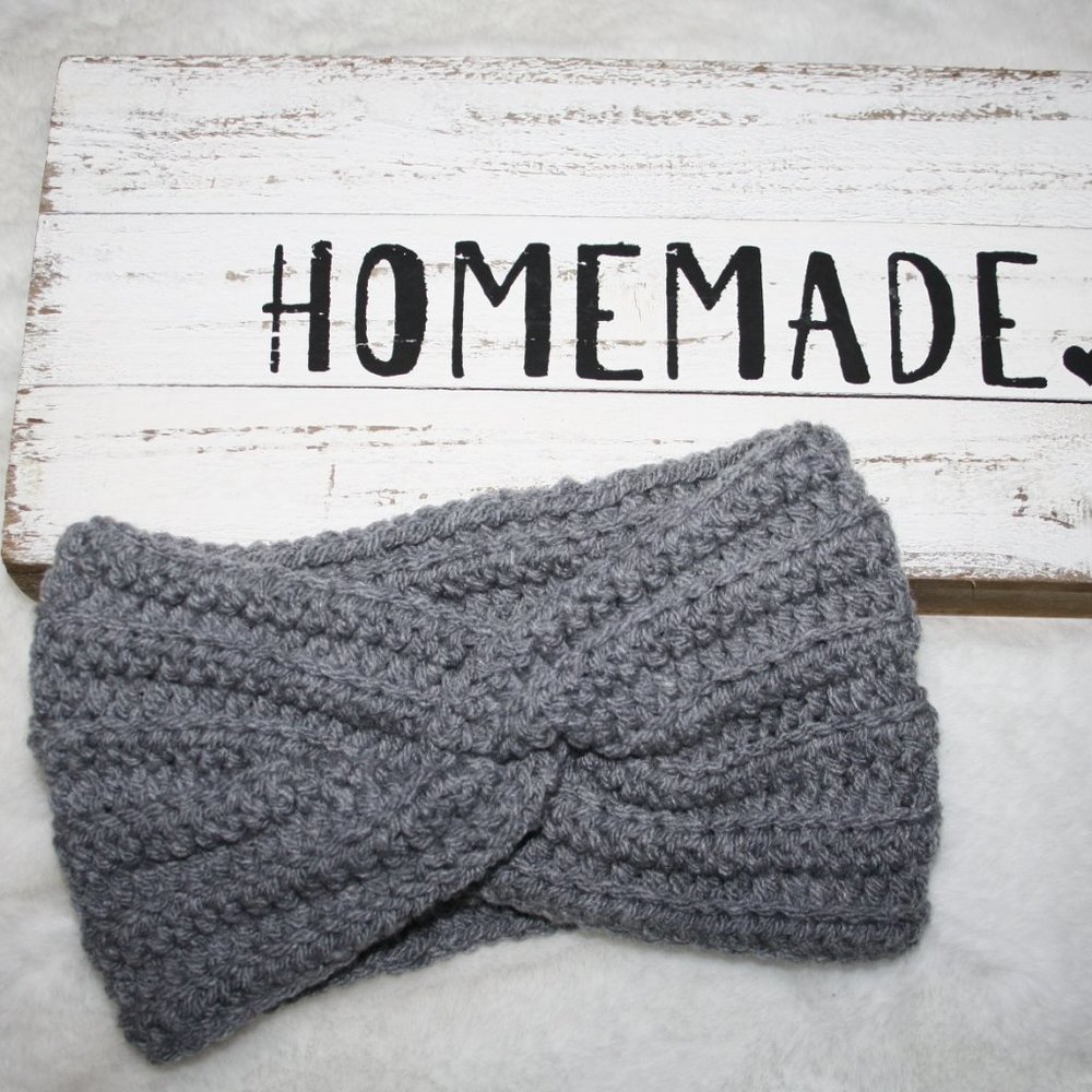 🌫️🧶❄️ Twisted Ear Warmer Headband · Gray · Handmade & Boutique